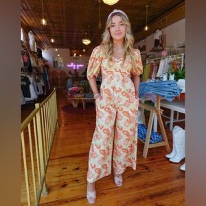 MOLLY GREEN Orange Floral Giovanna Jumpsuit M